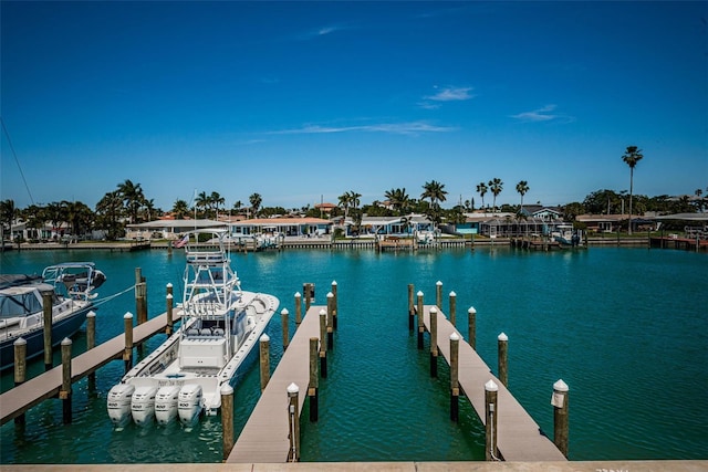 view of dock with a water view