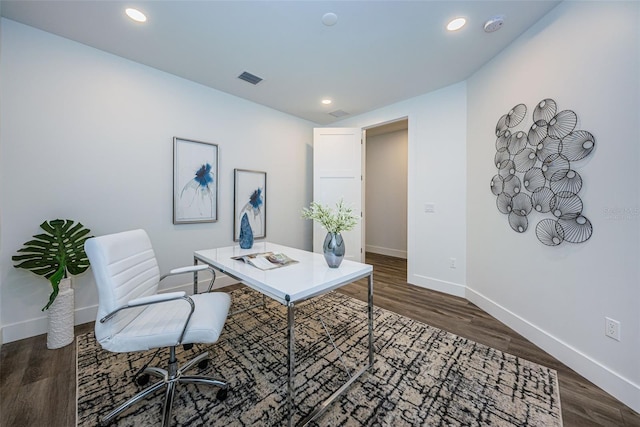 office space featuring dark hardwood / wood-style flooring