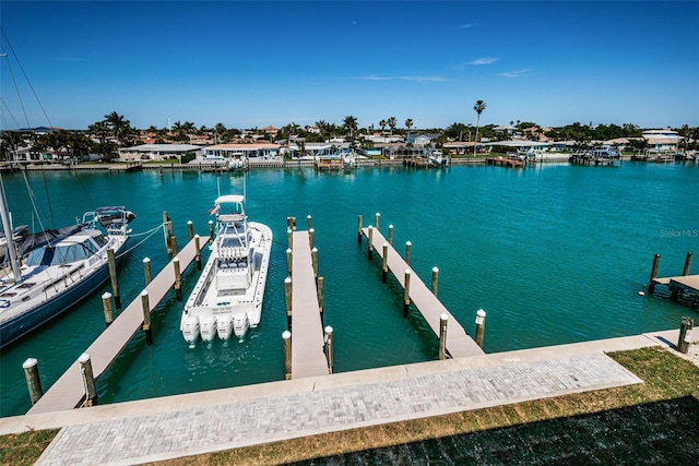 view of dock with a water view