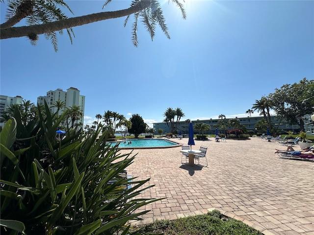 view of swimming pool featuring a patio area