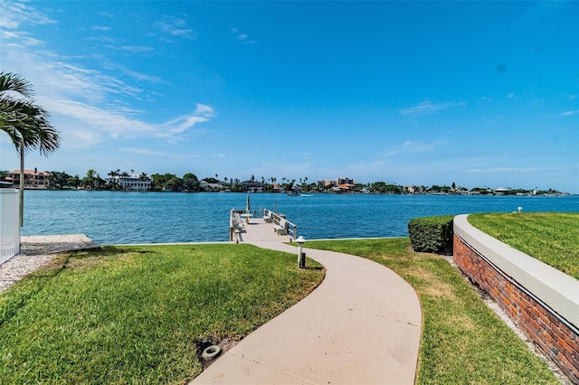 water view featuring a dock