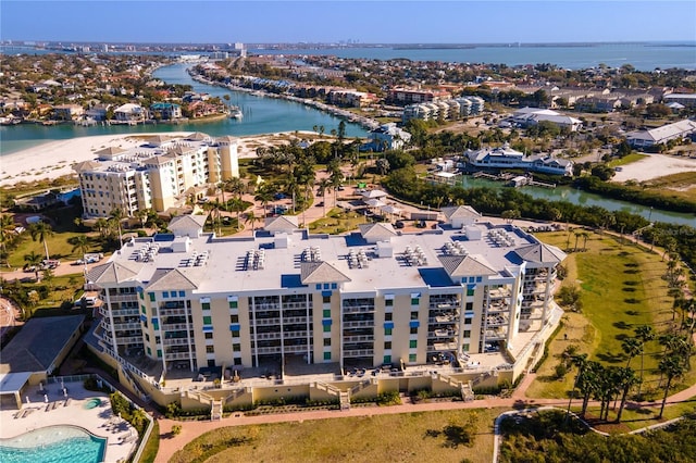 aerial view featuring a water view