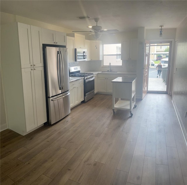 kitchen featuring plenty of natural light, light hardwood / wood-style floors, and stainless steel appliances