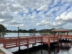 dock area featuring a water view and a gazebo