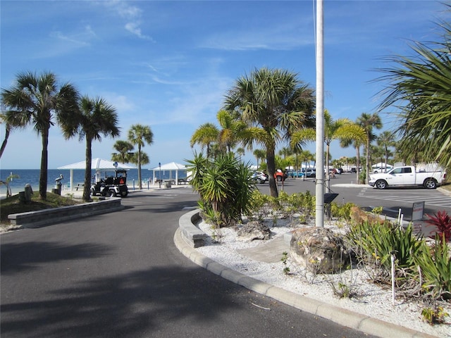 view of road with a water view