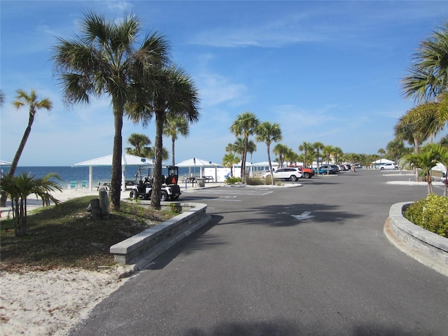 view of road with a water view