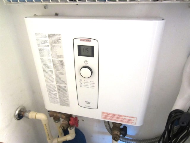 details featuring tankless water heater