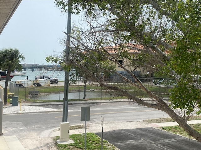 view of road featuring a water view