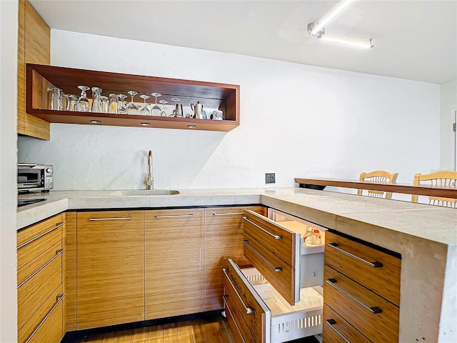 kitchen featuring wood-type flooring and sink