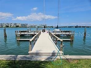 view of dock with a water view