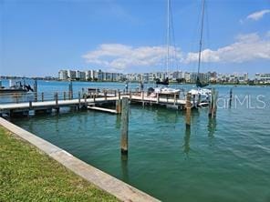 view of dock with a water view