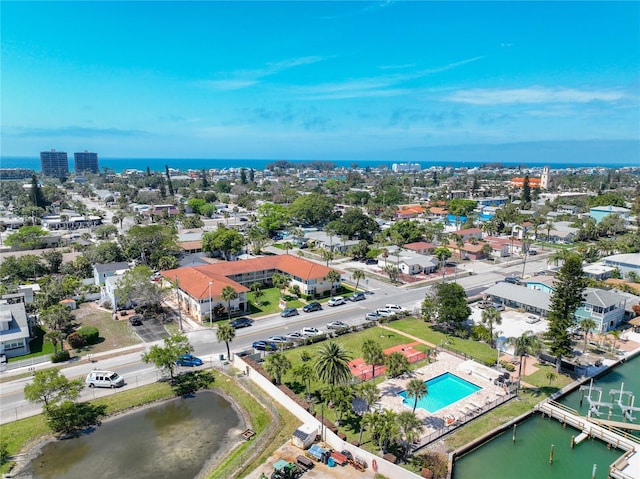 aerial view with a water view