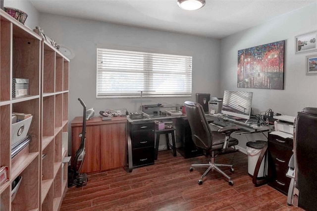 office space with dark hardwood / wood-style flooring