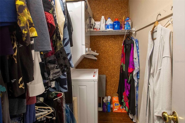 spacious closet with stacked washer and dryer