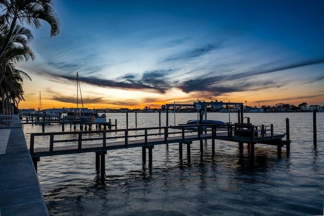 view of dock with a water view