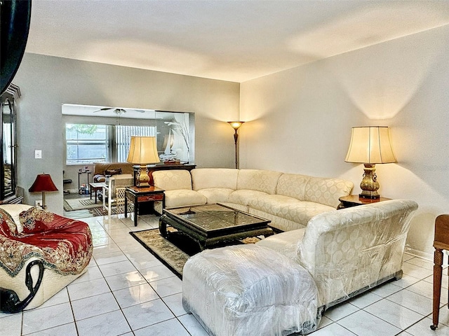 living room with light tile floors