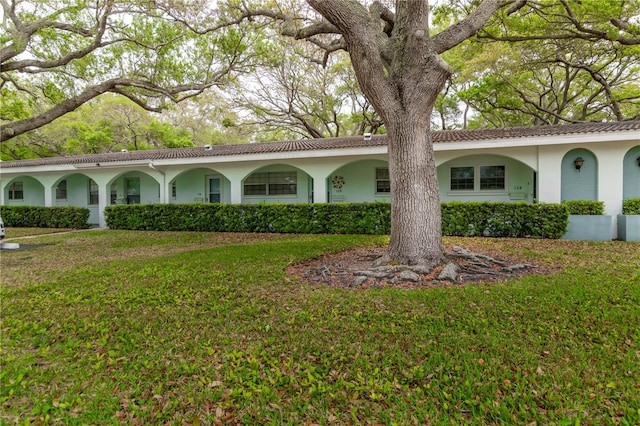 ranch-style house with a front lawn