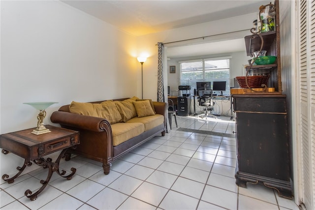 living room with light tile patterned floors