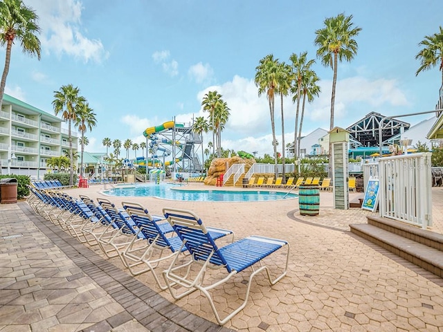 view of swimming pool featuring a patio