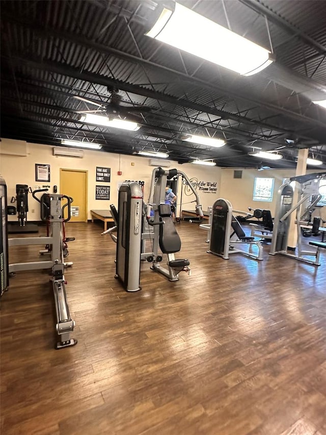 exercise room featuring hardwood / wood-style floors