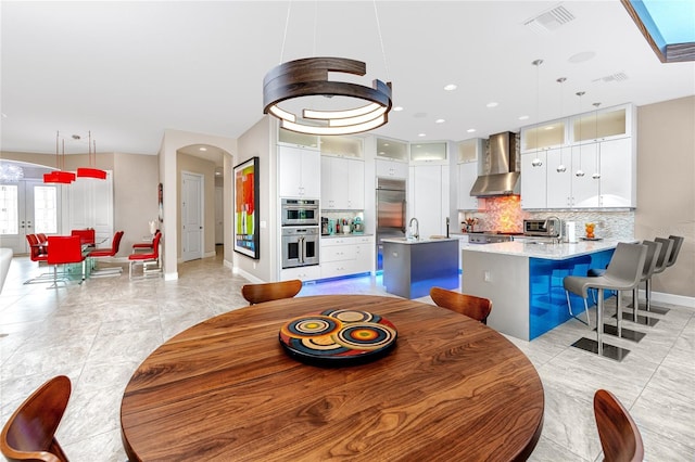 dining space with sink