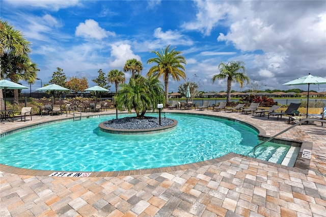 view of pool featuring a patio