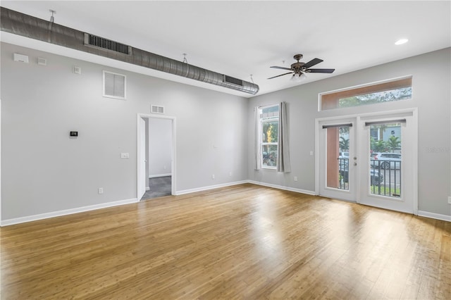 interior space featuring ceiling fan and light wood-type flooring