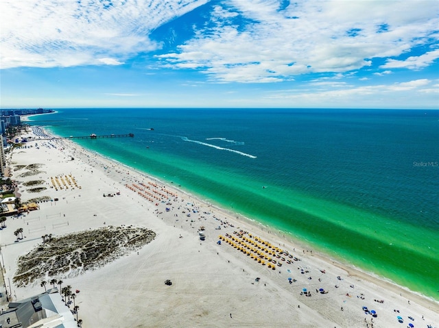 aerial view featuring a beach view and a water view