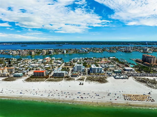 aerial view with a beach view and a water view