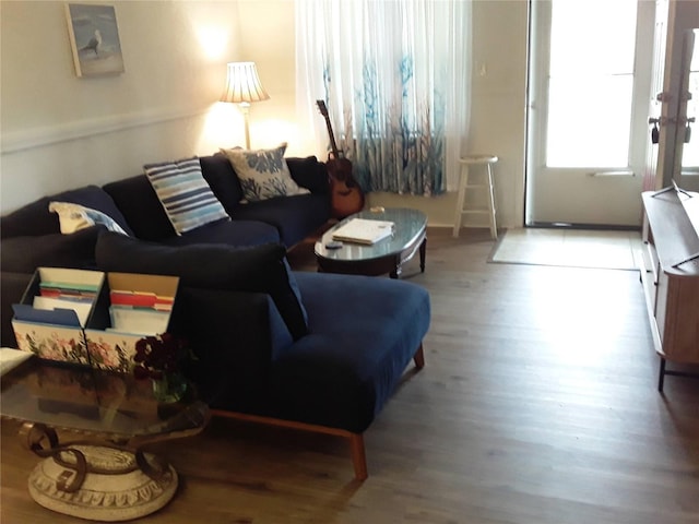 living room with wood finished floors