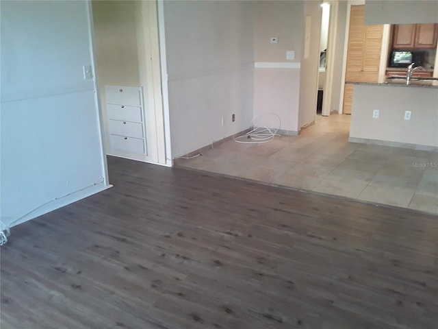 interior space with a sink and wood finished floors