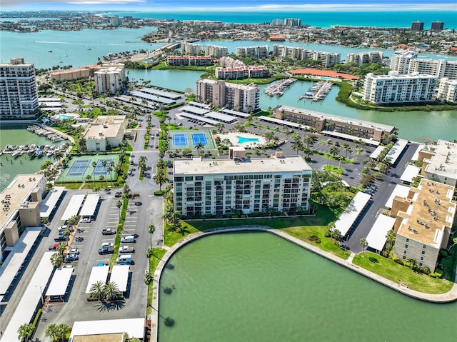 aerial view with a water view