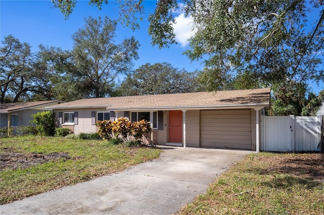 single story home with a garage