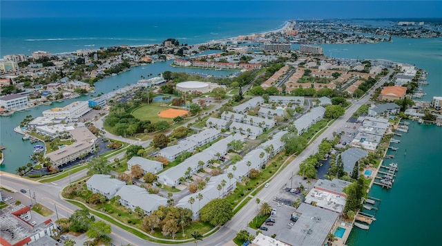 bird's eye view featuring a water view