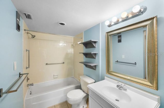 full bathroom with vanity, tile floors, shower / bathtub combination, and toilet