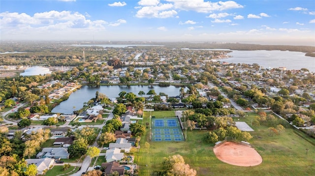 aerial view featuring a water view