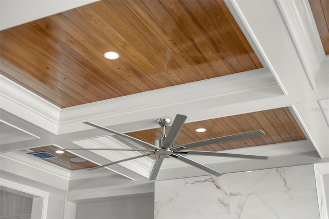 room details featuring beam ceiling and wood ceiling