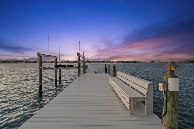 view of dock with a water view