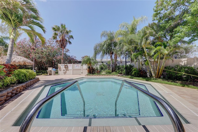 view of swimming pool with a patio