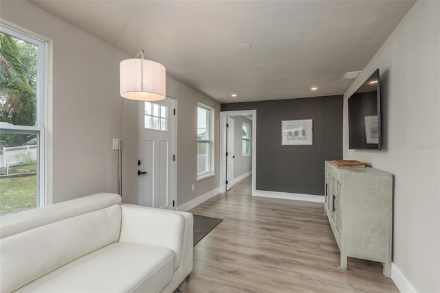 living room featuring light wood-type flooring