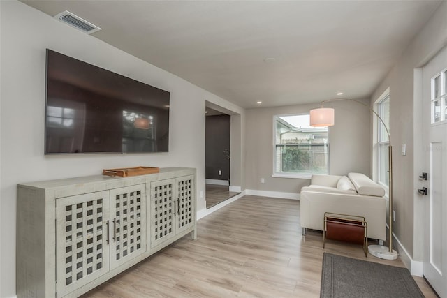 living room featuring light wood-type flooring