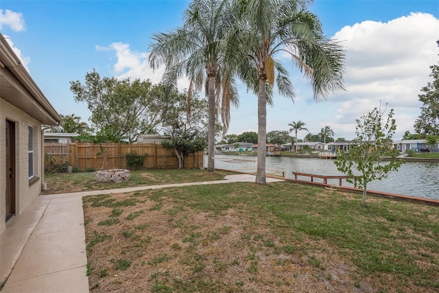 view of yard with a water view