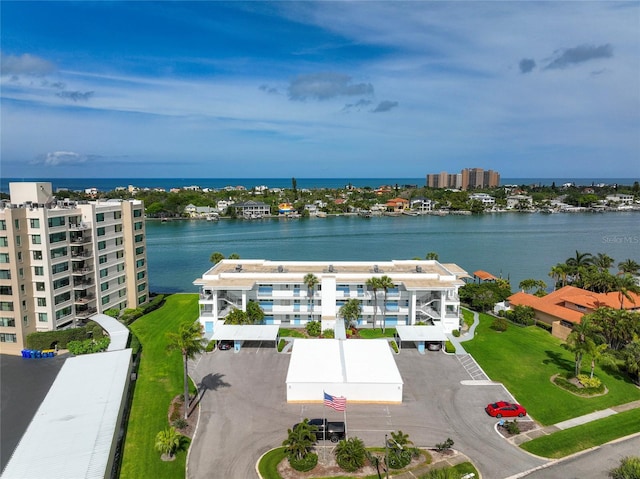 aerial view with a water view