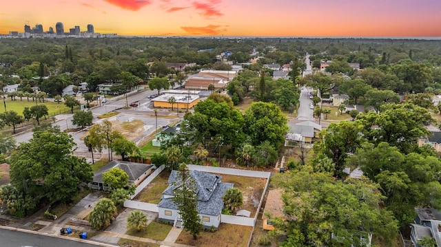 view of aerial view at dusk