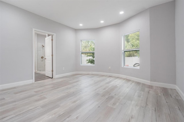 empty room featuring a wealth of natural light and light hardwood / wood-style floors