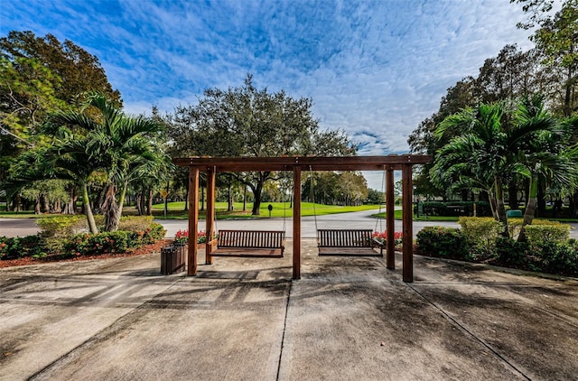 exterior space with a pergola