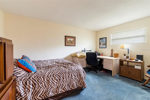 bedroom featuring dark carpet