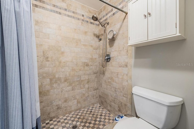 bathroom featuring toilet and a shower with shower curtain