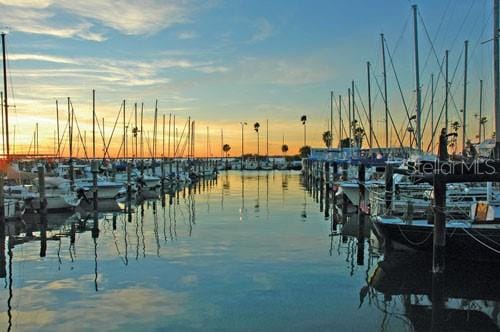 view of dock with a water view