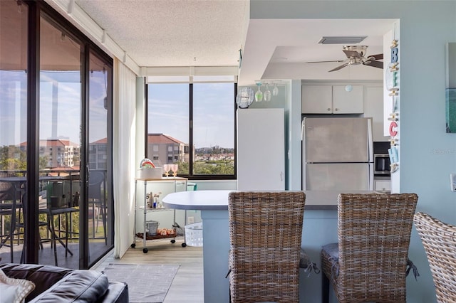 interior space featuring a wealth of natural light, a textured ceiling, and ceiling fan